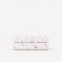 drap plat percale de coton motif floral oiseaux rose